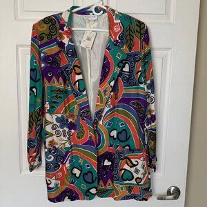 Couture Lady Colorful Print Jacket Blazer Size 2X Hearts Flowers Vintage USA